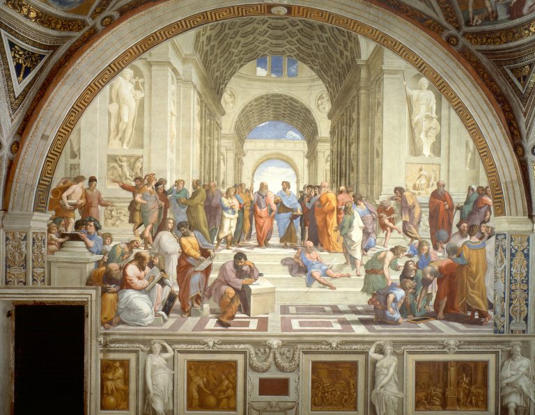 Figure 10:10. Raphael Sanzio da Urbino, The School of Athens, 1509–1511, fresco, 550 x 770 cm, Stanza della Segnatura, The Vatican, Vatican City, Italy.