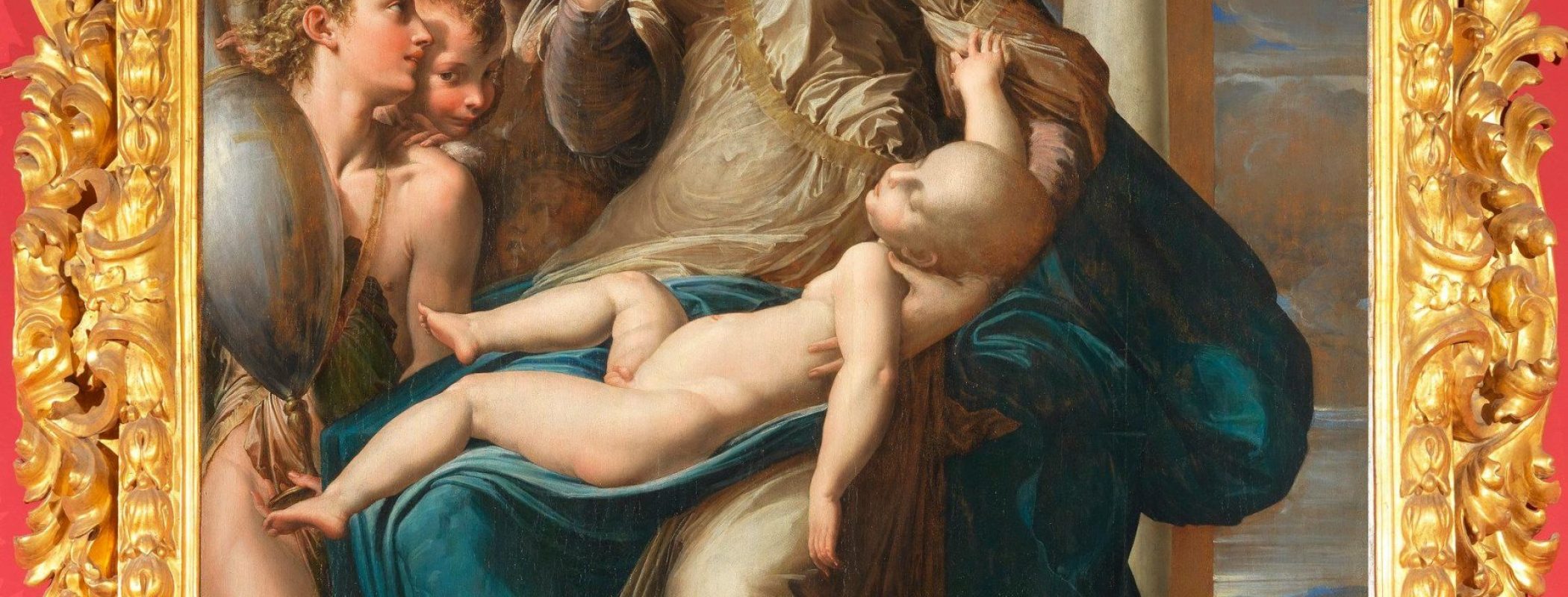 Figure 10:14. Parmigianino, Madonna with the Long Neck (aka Madonna and Child with Angels), 1534–1540, oil on panel, 219 x 135 cm, Uffizi Gallery, Florence. 