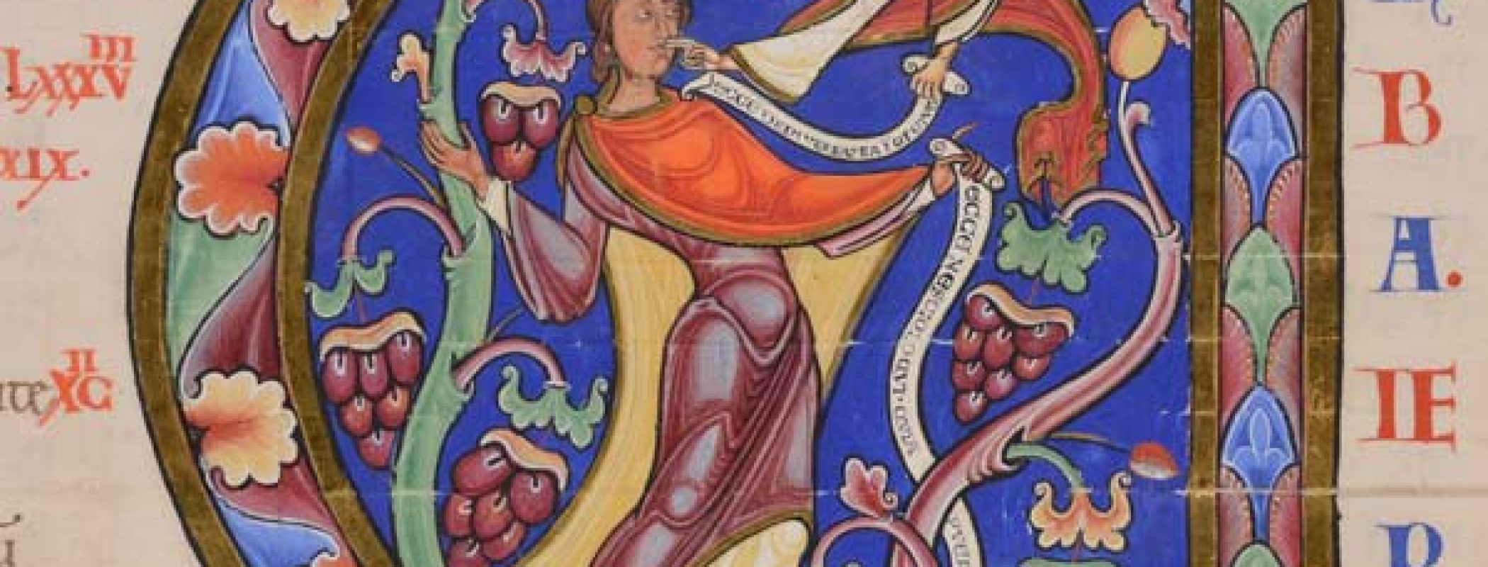 Figure 10:3. The Master of the Leaping Figures, Opening for the Book of Jeremiah, Verba Jeremiah, from the Winchester Bible, 1150–1170, tempera and gold leaf on parchment, 53.8 x 39.6 cm, Winchester Cathedral, Winchester, England.