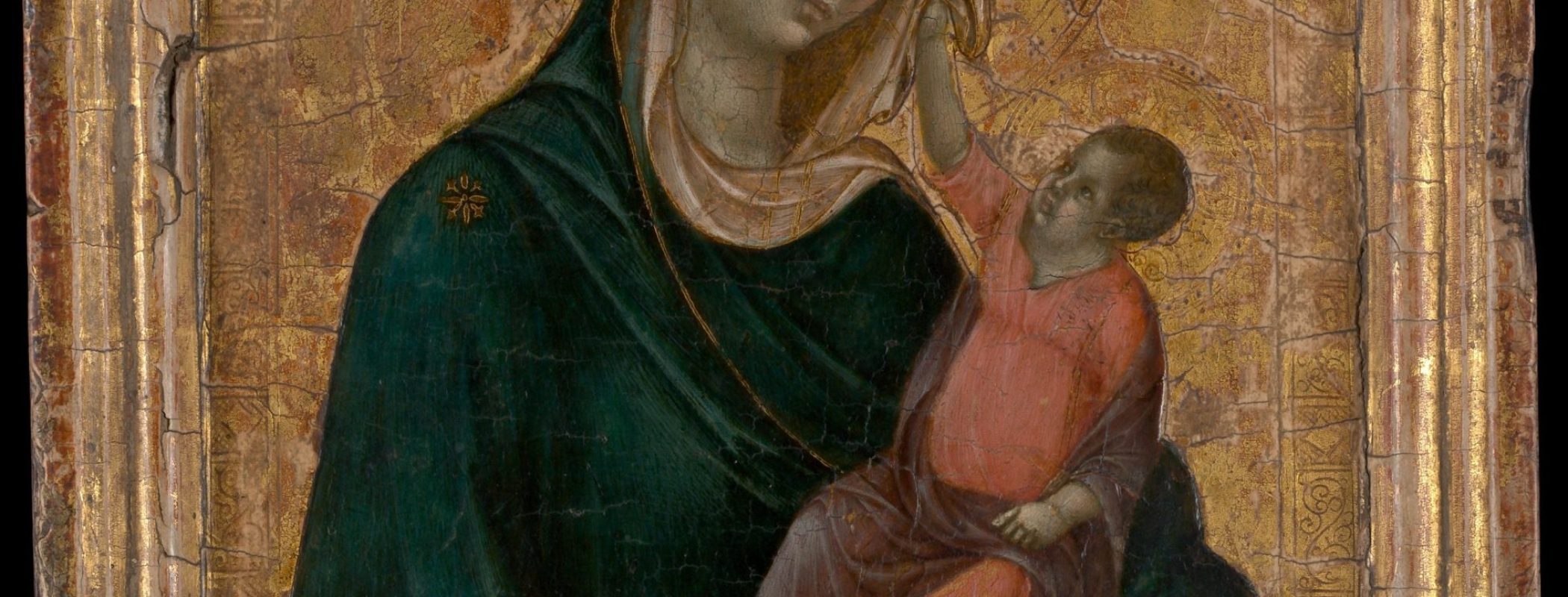 Figure 10:4. Duccio di Buoninsegna, Madonna and Child, 1290–1300, tempera and gold on wood, 27.9 x 21 cm, The Metropolitan Museum of Art, New York City.