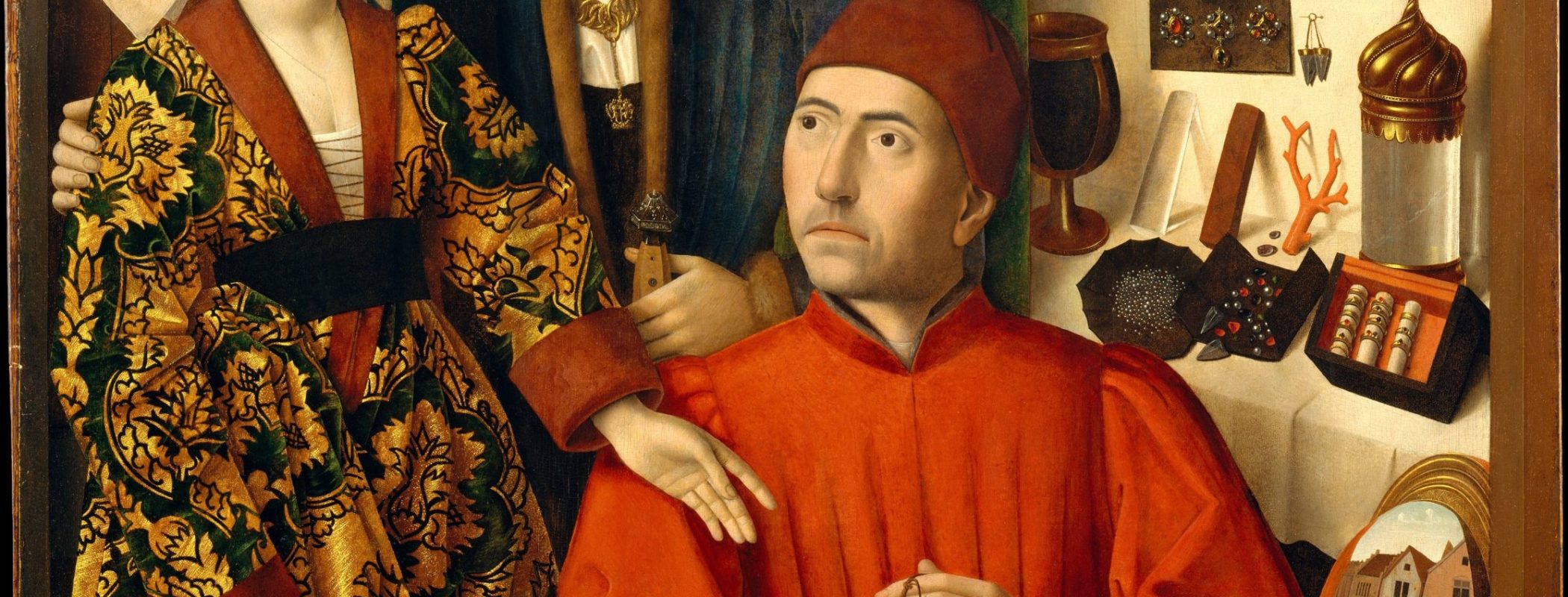 Figure 10:8. Petrus Christus, A Goldsmith in his Shop, 1449, oil on oak panel, 100.1 x 85.8 cm, The Metropolitan Museum of Art, New York City.