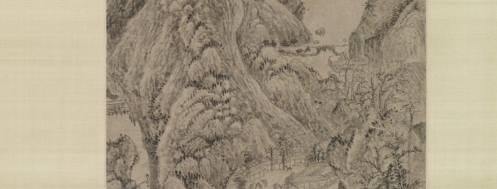 Figure 11:5. Wu Li, Travelers among Streams and Mountains, c. 1670s, hanging scroll, ink on paper, 59.1 x 27 cm, The Metropolitan Museum of Art, New York City.