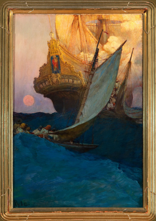 Figure 12:1. Howard Pyle, An Attack on a Galleon, 1905, used in Howard Pyle’s Book of Pirates: Fiction, Fact & Fancy Concerning the Buccaneers & Marooners of the Spanish Main, oil on canvas, 74.9 x 49.5 cm., Delaware Art Museum, Wilmington, Delaware, U.S.A.
