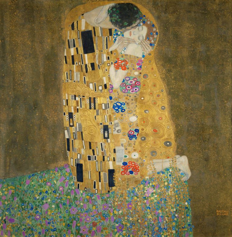 Figure 12:4. Gustav Klimt, The Kiss, 1907–1908, oil and gold leaf on canvas, 180 x 180 cm, Austrian Gallery, Upper Belvedere Palace, Belvedere, Vienna, Austria.