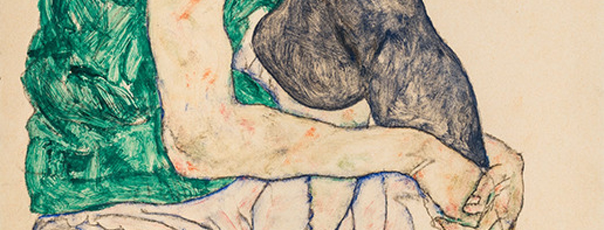 Figure 12:6. Egon Schiele, Seated Woman with Bent Knee, 1917, watercolour, gouache, and black crayon on paper, 46 x 30.5 cm, National Gallery, Prague, Czech Republic.