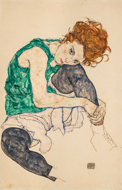 Figure 12:6. Egon Schiele, Seated Woman with Bent Knee, 1917, watercolour, gouache, and black crayon on paper, 46 x 30.5 cm, National Gallery, Prague, Czech Republic.