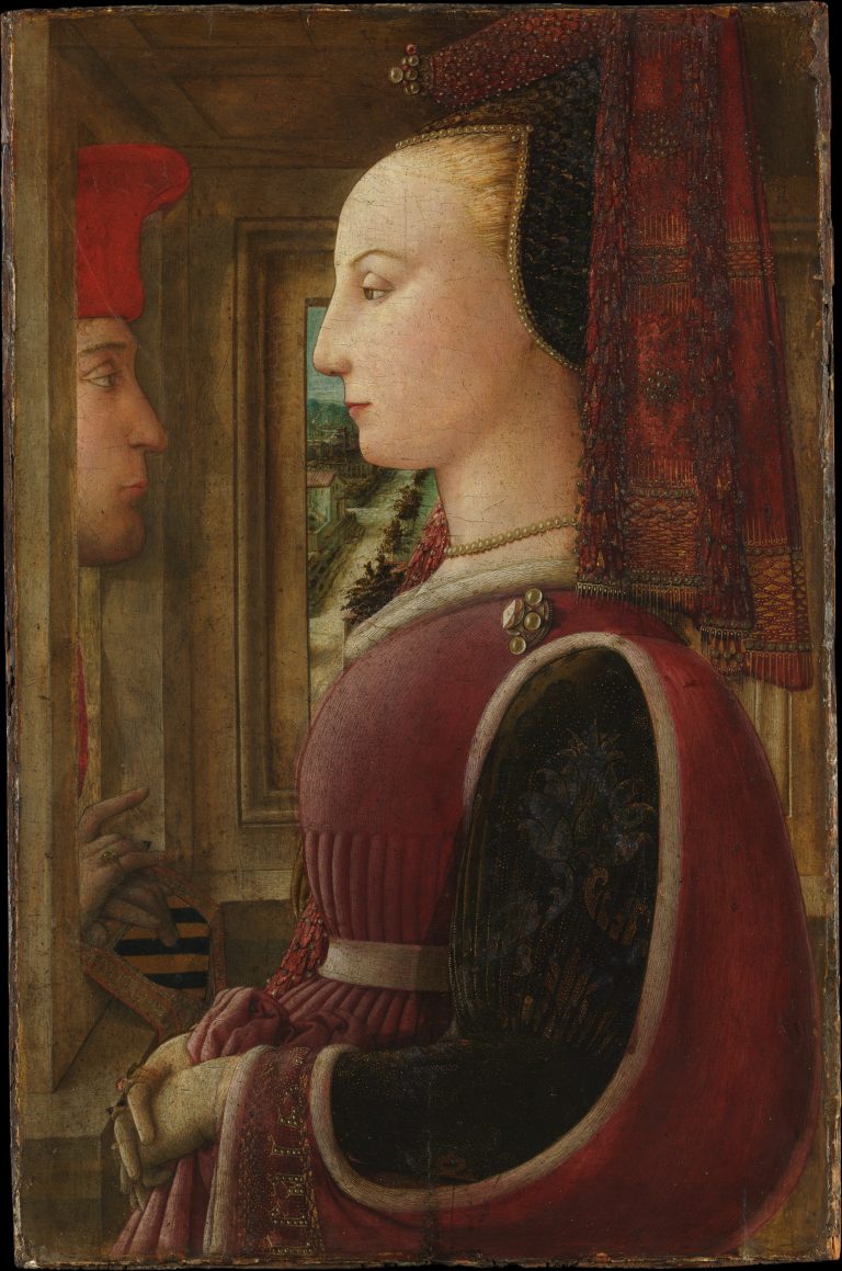 Figure 8:3. Fra Filippo Lippi, Portrait of a Woman with a Man at a Casement, c. 1440–1444, tempera on wood, 64.1 x 41.9 cm, The Metropolitan Museum of Art, New York City.