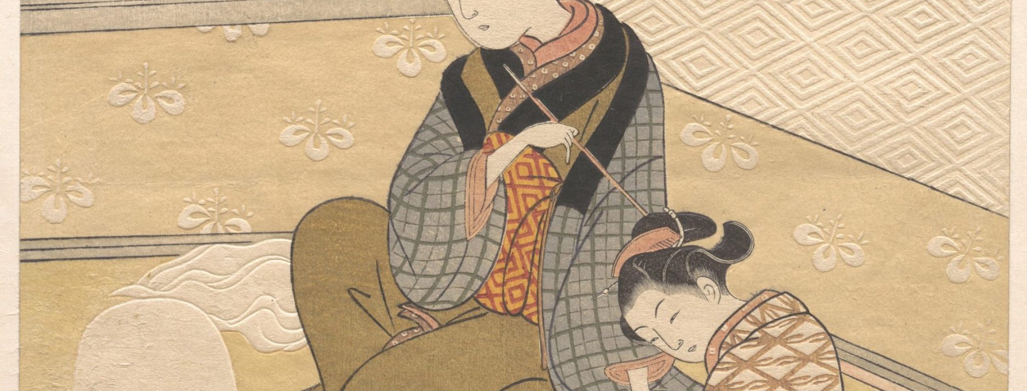 Figure 9:15. Suzuki Harunobu, Nurioke no bosetsu, Evening Snow on the Nurioke, from the series Zashiki hakkei, Eight Views of the Parlour, c. 1766, woodblock print, 27 x 20.5 cm, The Metropolitan Museum of Art, New York City.