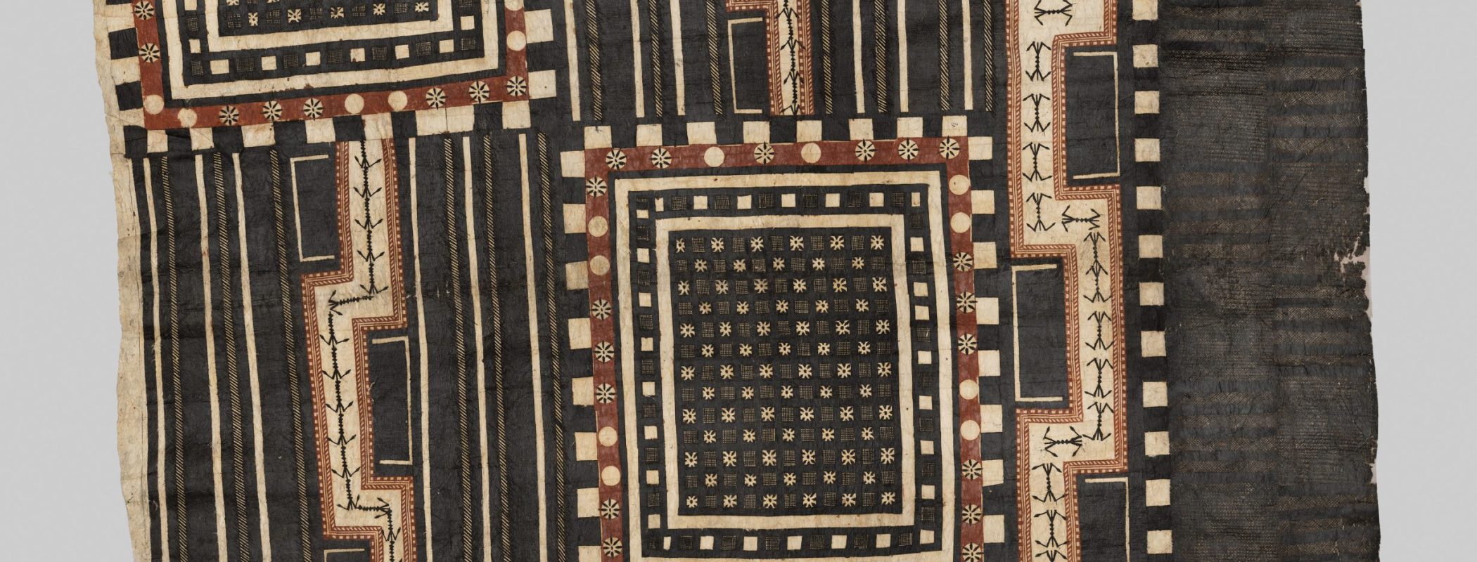 Figure 9:7. artist unknown, Fiji, masi kesa fragment, mid- to late nineteenth century, bark-cloth, pigment, 266.7 x 279.4 cm, The Metropolitan Museum of Art, New York City.  